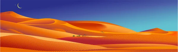 Arena egipcia desierto paisaje con dunas y luna — Vector de stock