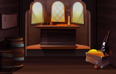 Korsan gemisindeki kaptan kabininin içi.