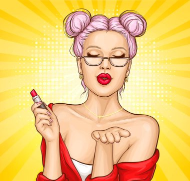 Sexy woman sending air kiss with closed eyes.