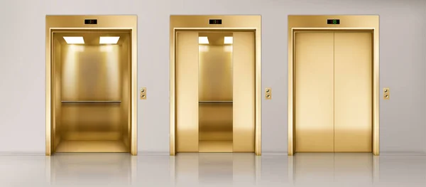 Office hallway with golden elevators — 스톡 벡터