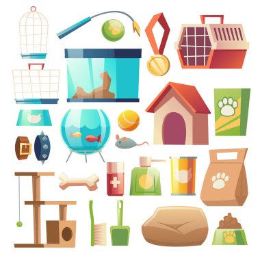 Evcil hayvan dükkanı yiyecek ve aksesuarları hayvanat bahçesi süpermarket seti