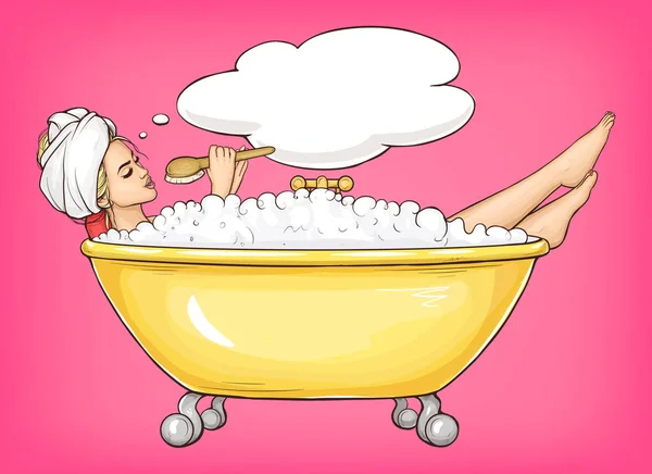 Young woman singing in bathtub — Stock Vector