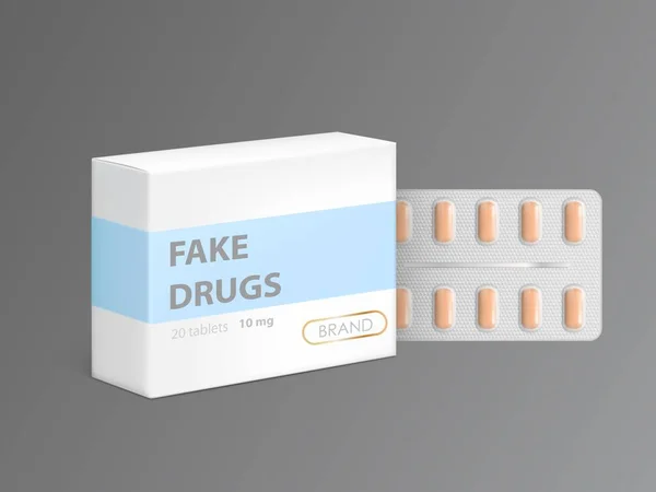 Ψεύτικα φάρμακα σε χάρτινο κουτί συσκευασίας Royalty Free Διανύσματα Αρχείου