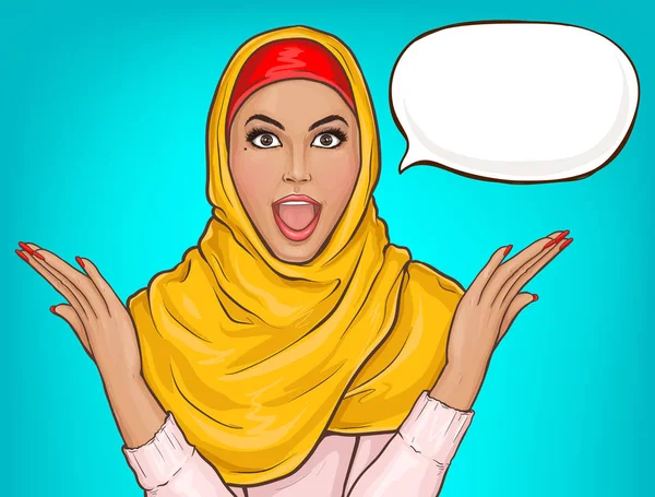 Arabisk kvinne i hijab sjokkert. royaltyfrie gratis stockvektorer