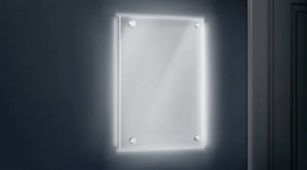 Lege glazen naamplaat vastgeschroefd aan muur bij deuropening — Stockvector