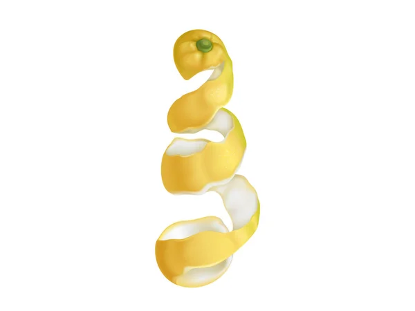螺旋形柠檬皮，在白色的果皮上有很高的分离度 — 图库矢量图片