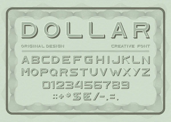 Pénz betűtípus, dollár latin alphabet, sans serif — Stock Vector