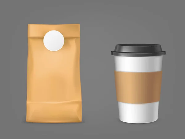 कॉफी पिशवी आणि डिस्पोजेबल कप डिझाइन घटक संच — स्टॉक व्हेक्टर