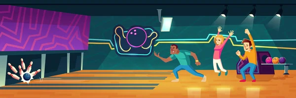 People playing bowling in club throwing balls Vector Graphics