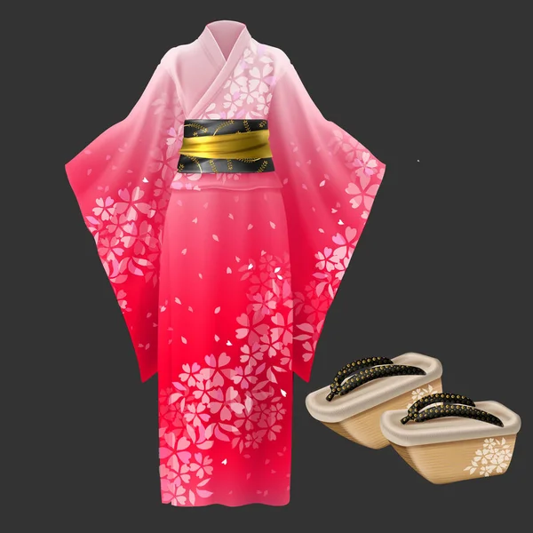 Kimono et geta, robe de femme japonaise yukata . — Image vectorielle