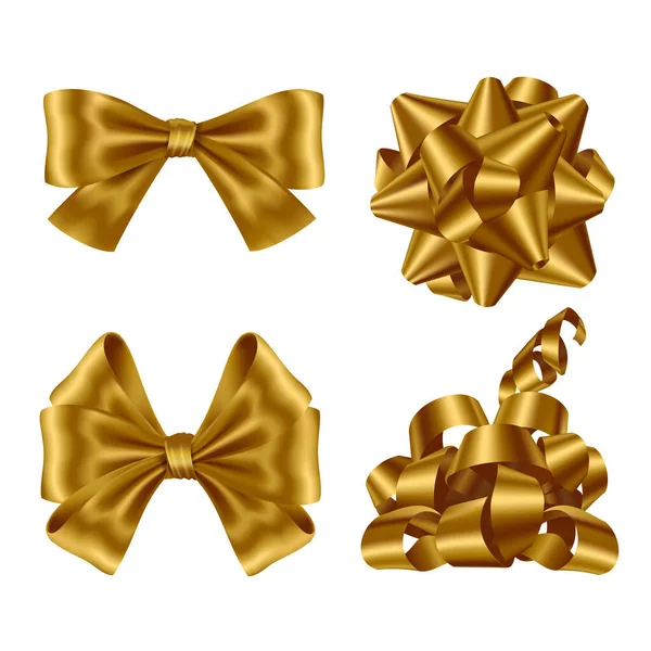 Gold ribbons and bows top view and side view set. Royalty Free Stock Vectors