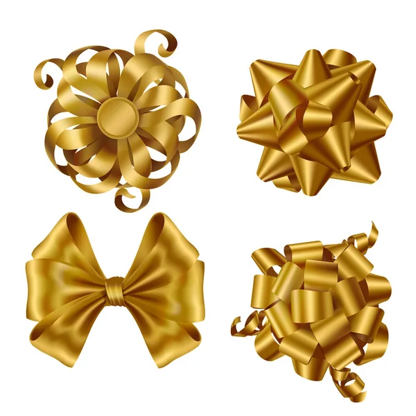 Золотые ленты и банты для упаковки подарочного комплекта — стоковый вектор