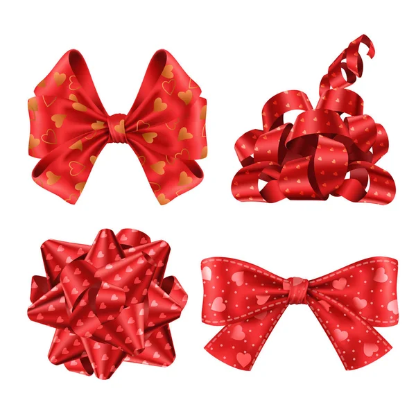 Cute red ribbons and bows top and side view set 벡터 그래픽