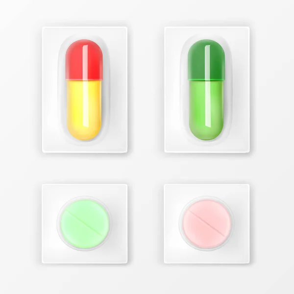 Pills blister pack, medicine tablets and capsules Stock Illustration