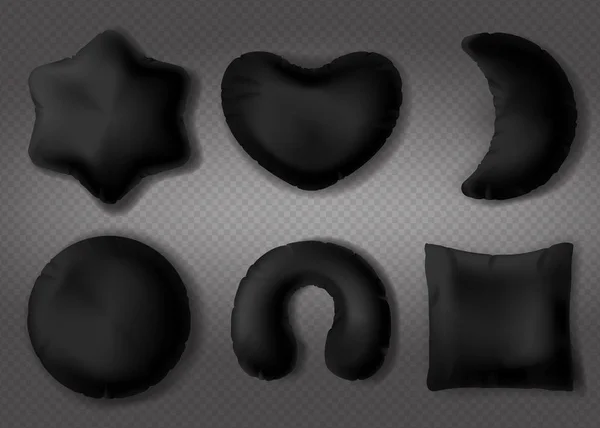 Travesseiros pretos diferentes formas conjunto isolado mockup — Vetor de Stock