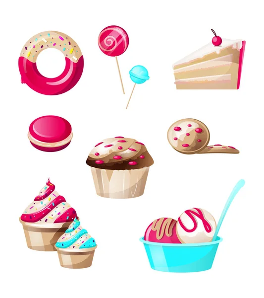 Cukrászsütemények és édességek elkülönítve Vektor Grafikák
