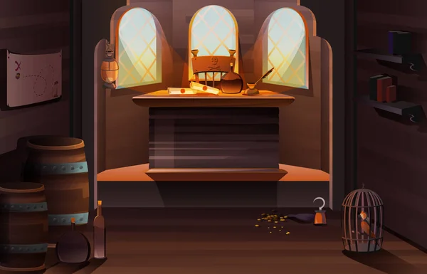 Интерьер деревянной комнаты капитана пирата Лицензионные Стоковые Иллюстрации