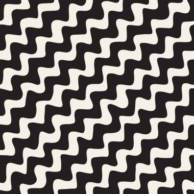 Vektör sorunsuz siyah ve beyaz elle çizilmiş zikzak diyagonal çizgili desen