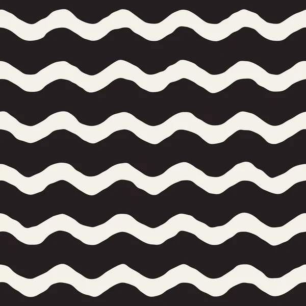 矢量无缝黑色和白色手绘波浪纹的图案 — 图库矢量图片