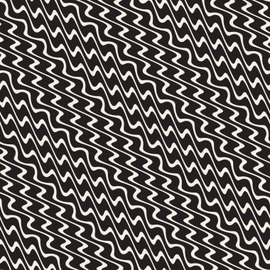 Elle çizilmiş zikzak çapraz dalgalı çizgiler. Vektör sorunsuz siyah-beyaz desen.