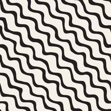 Dalgalı diyagonal çizgili desen vektör sorunsuz siyah ve beyaz el çekilmiş