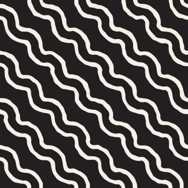 Vektör sorunsuz siyah ve beyaz elle çizilmiş zikzak diyagonal çizgili desen