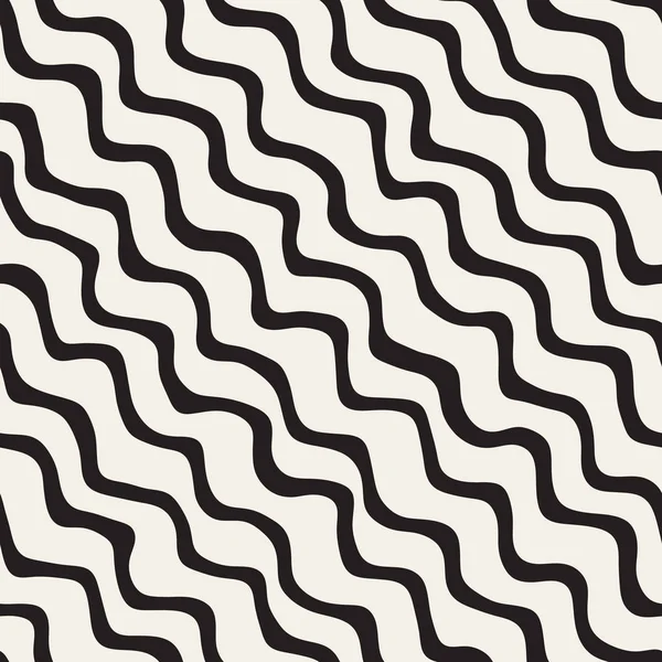 Vector Seamless blanco y negro dibujado a mano ondulado diagonal rayas patrón — Archivo Imágenes Vectoriales