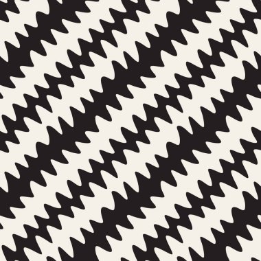 Vektör sorunsuz siyah ve beyaz elle çizilmiş zikzak diyagonal çizgili desen