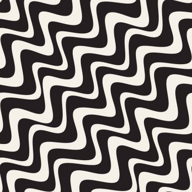 Dalgalı diyagonal çizgili desen vektör sorunsuz siyah ve beyaz el çekilmiş