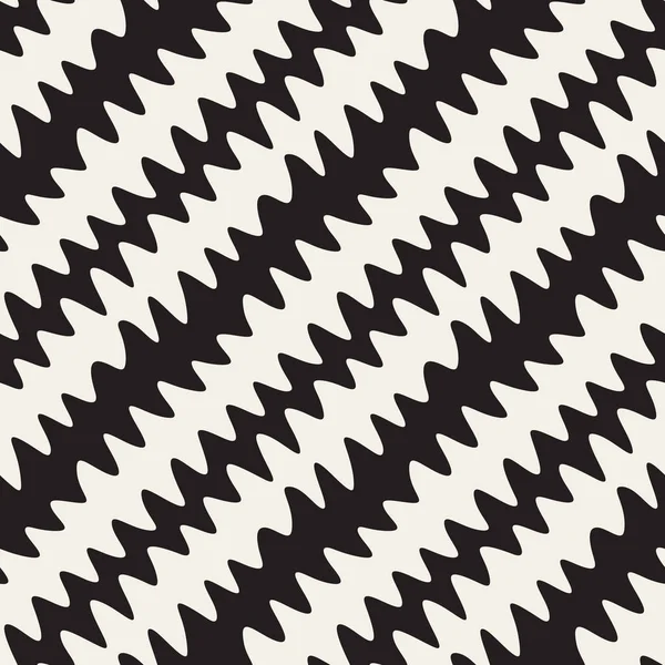 Vector sömlös svartvitt handritad sicksack Diagonala ränder mönster — Stock vektor