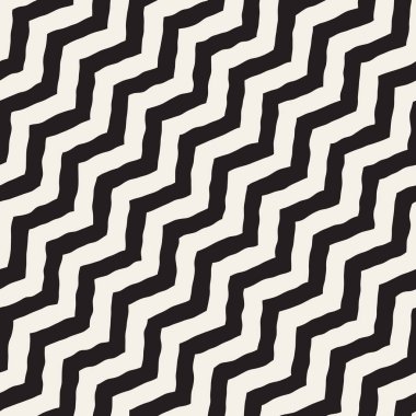 Vektör sorunsuz siyah ve beyaz elle çizilmiş zikzak diyagonal çizgili desen