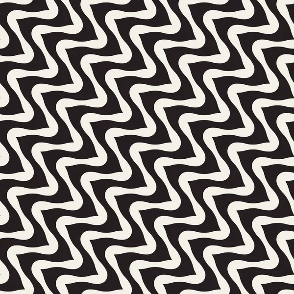 ベクトル シームレスな黒と白手描き波状の斜めのストライプ パターン — ストックベクタ