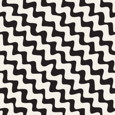 Vektör sorunsuz siyah ve beyaz elle çizilmiş zikzak diyagonal çizgili desen