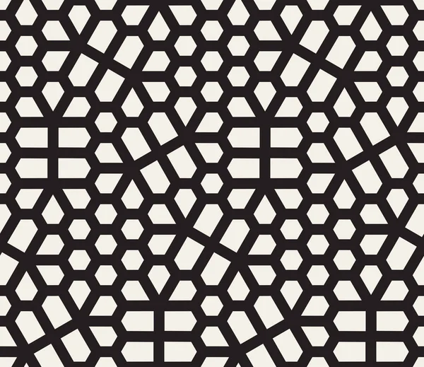 벡터 완벽 한 흑인과 백인 불규칙 한 육각형 격자 기하학적 패턴 — 스톡 벡터