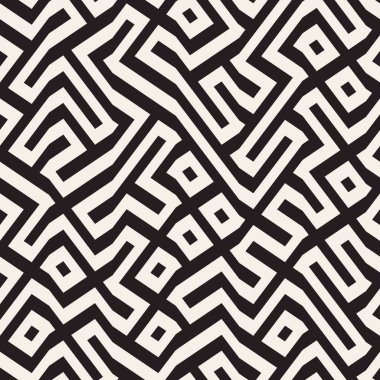 Geometrik desen vektör sorunsuz siyah ve beyaz labirent çizgileri