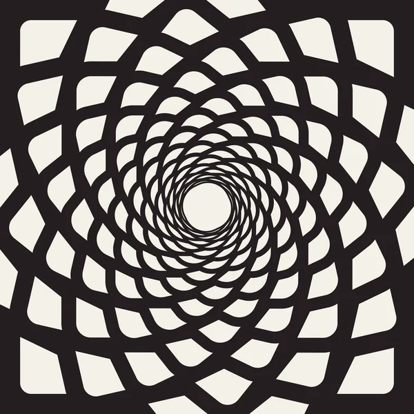 Vector Black And White Rounded Lines Spiral Shape Optical Illusion — Stock Vector