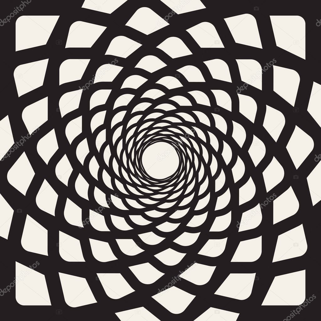 Vector Black And White Rounded Lines Spiral Shape Optical Illusion