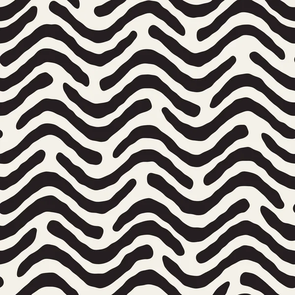 Vector sömlös svart och vit Hand målare våglinjer mönster — Stock vektor