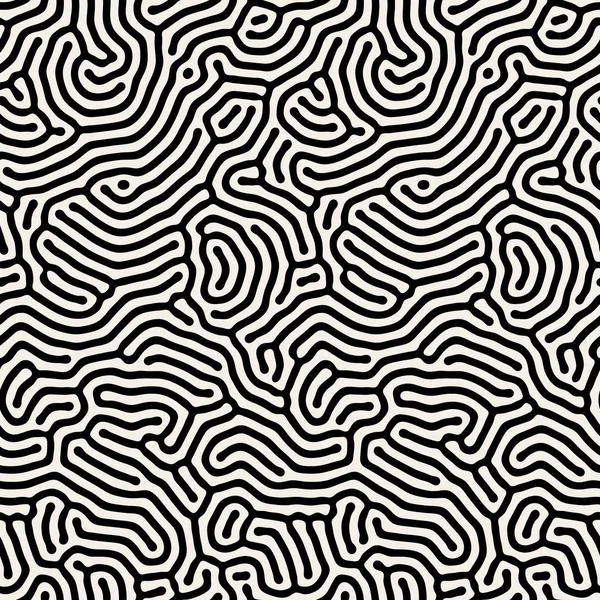 Vector Seamless Black And White Coral Maze Line Organic Pattern — Stock Vector