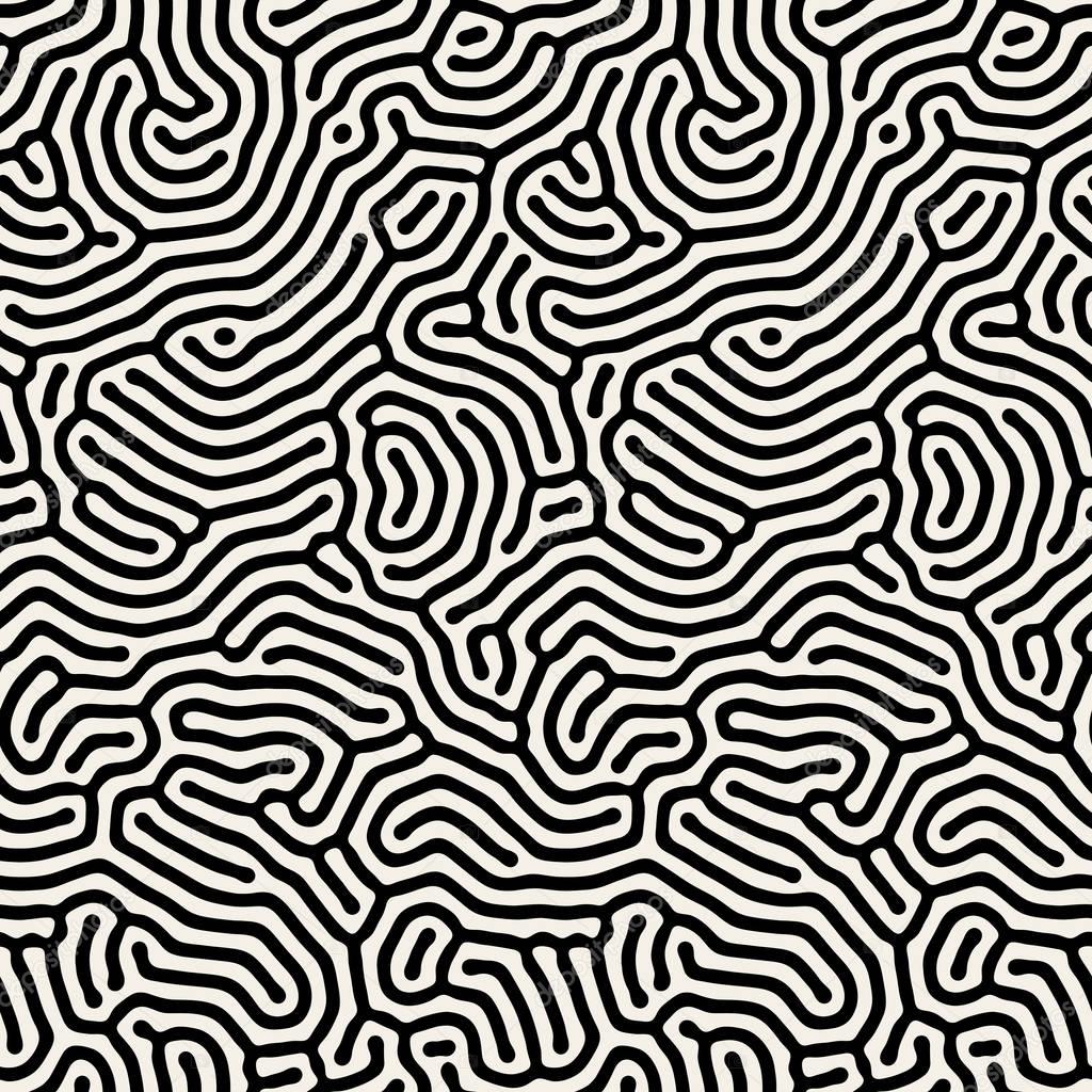 Vector Seamless Black And White Coral Maze Line Organic Pattern