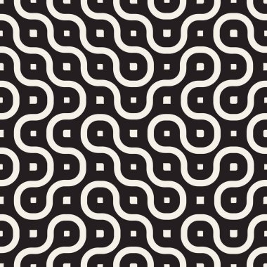 Vektör sorunsuz siyah ve beyaz düzensiz dalgalı çizgiler geometrik desen