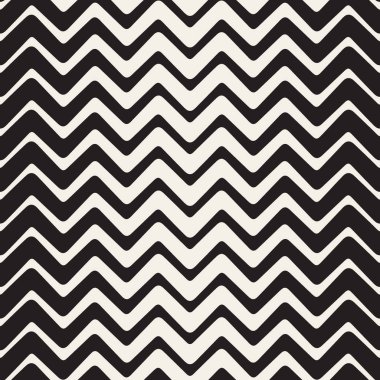 Vektör sorunsuz siyah ve beyaz zikzak yuvarlak hatları geometrik desen