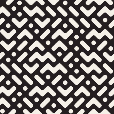 Vektör sorunsuz siyah ve beyaz zikzak geometrik düzensiz yuvarlak
