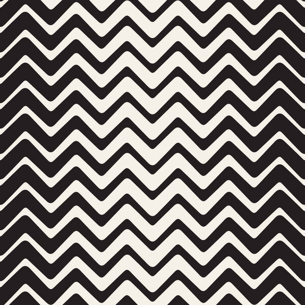 Vector Seamless Black And White ZigZag Rounded Lines Geometric Pattern