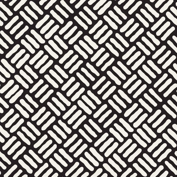 Padrão de pavimento de retângulos diagonais desenhados à mão preto e branco sem costura vetorial — Vetor de Stock