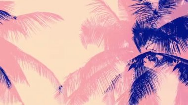 Süper Palm ile sanatsal arka plan siluetleri pembe ve Indigo renkler döngü içinde ağaçlar