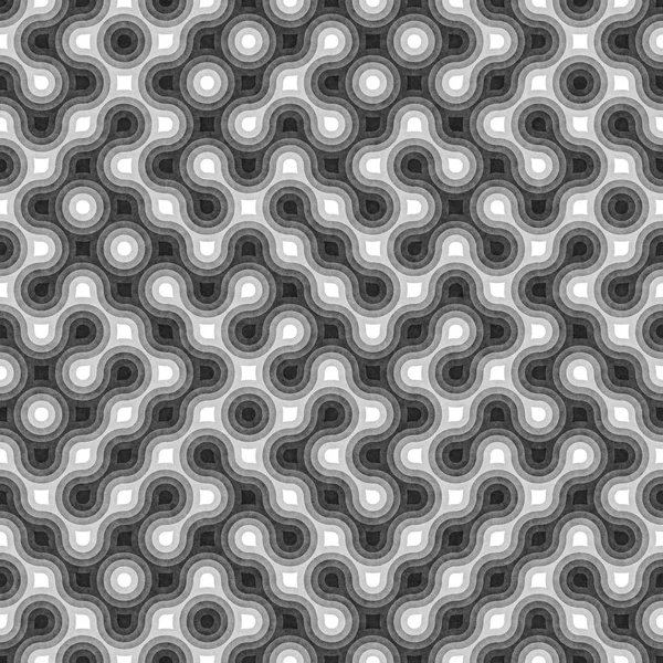 Seamless Black and White Tangled Round Stripes. Textured Geometric Pattern.