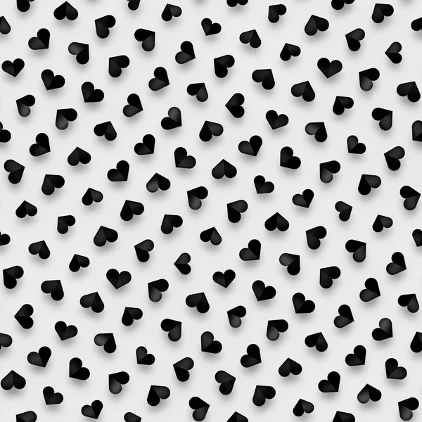 Naadloze zwart-wit patroon met harten. Herhalende verspreide Shapes textuur. — Stockfoto