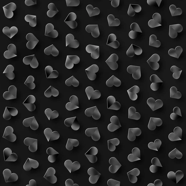 Varrat nélküli fekete-fehér mintát szívvel. Ismétlődő textúra szétszórt alakzatok. — Stock Fotó