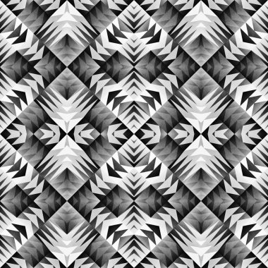 Etnik kabile Aztek Seamless modeli. Geometrik süs illüstrasyon. Siyah ve beyaz şık doku